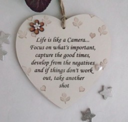 Uplifting & Positive Life Is Like A Camera Inspirational Wooden Gift Heart Plaque - thumbnail 1