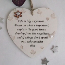 Uplifting & Positive Life Is Like A Camera Inspirational Wooden Gift Heart Plaque - thumbnail 2
