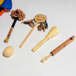 Handcrafted Children's Musical Kit - Wooden Fish Whistle, Bell & Shaker - thumbnail 2