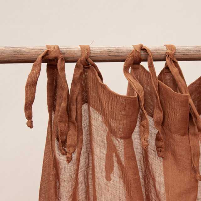 Terracotta Extra Wide Linen Sheer Curtain, Tie Top Linen Curtain One Panel. Hemp Curtain Heavy Drapery Panels For Bedroom - image 1
