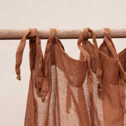 Terracotta Extra Wide Linen Sheer Curtain, Tie Top Linen Curtain One Panel. Hemp Curtain Heavy Drapery Panels For Bedroom