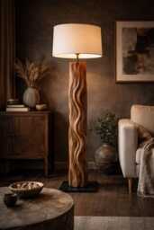 Sculptural Reclaimed Wood Floor Lamp - Hand Carved One-Of-A-Kind Statement Light Rustic Modern Standing