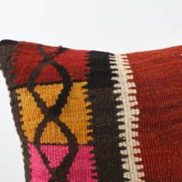 Vintage Turkish Kilim Pillow Cover Handwoven Wool Throw - 16''x16'' - thumbnail 3
