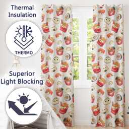 Kawaii Sushi Ramen Dumpling Asian Food Seamless Pattern Light Grey Background Readymade Eyelet Ring Top Thermal 100% Blackout Curtains - thumbnail 3