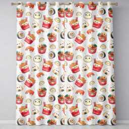 Kawaii Sushi Ramen Dumpling Asian Food Seamless Pattern Light Grey Background Readymade Eyelet Ring Top Thermal 100% Blackout Curtains - thumbnail 2