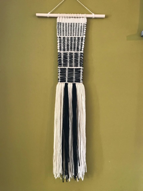 Handwoven/Wall Hanging Fiber Art All The Lines Black Cream - image 1