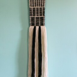 Handwoven/Wall Hanging Fiber Art All The Lines Black Cream - thumbnail 2