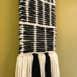 Handwoven/Wall Hanging Fiber Art All The Lines Black Cream - thumbnail 4
