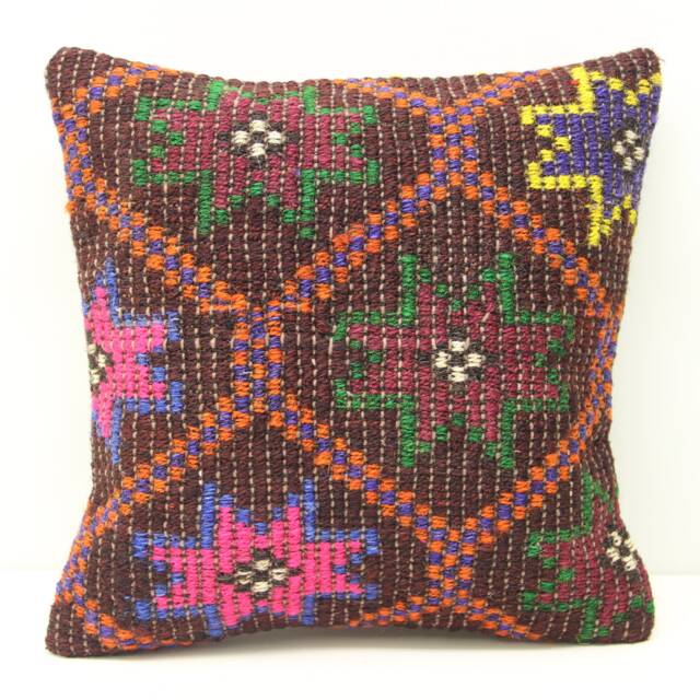 Vintage Kilim Pillow Cover, Wool & Cotton, 18x18 Inch - image 1