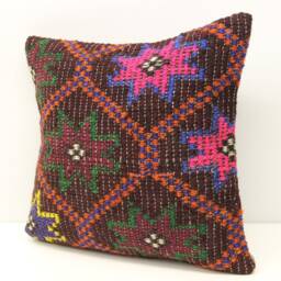 Vintage Kilim Pillow Cover, Wool & Cotton, 18x18 Inch - thumbnail 3