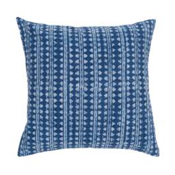 Indigo Cushion Cover - With Triangles & Stripes 40cm X Dyed, Decorative Cover, Kantha Stitched - thumbnail 2