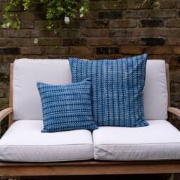 Indigo Cushion Cover - With Triangles & Stripes 40cm X Dyed, Decorative Cover, Kantha Stitched - thumbnail 1
