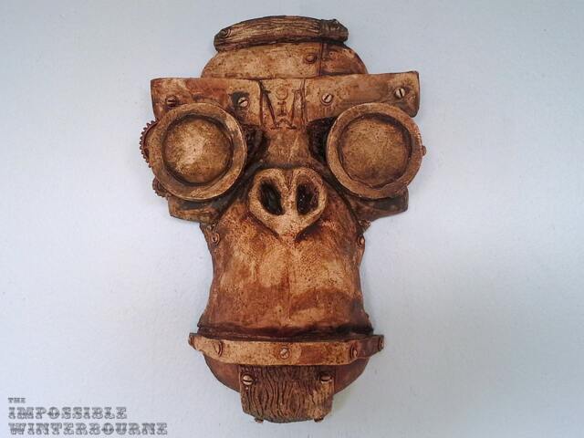 Large Mechmonkey Face Sculpture -stone With Antique Brown Finish - image 1