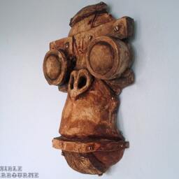 Large Mechmonkey Face Sculpture -stone With Antique Brown Finish - thumbnail 3