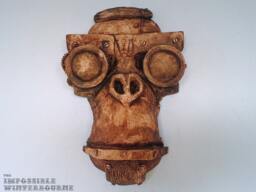 Large Mechmonkey Face Sculpture -stone With Antique Brown Finish - thumbnail 1