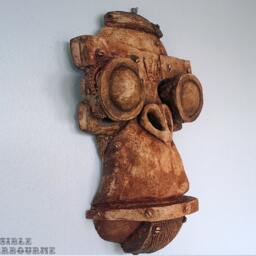 Large Mechmonkey Face Sculpture -stone With Antique Brown Finish - thumbnail 2