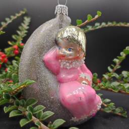 Hand Blown Glass Angel On Moon Ornament Made in Poland - thumbnail 1