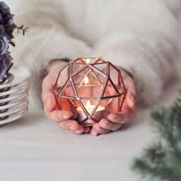 stained Glass Geometric Candle Holder Copper Ring Bearer Box - thumbnail 3
