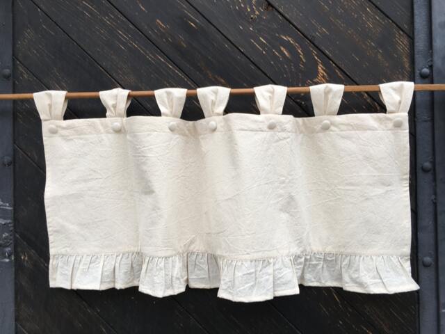 French Country Rustic Lined Curtains Cottage Kitchen Ruffle Valance Shabby Window Treatment Natural Cotton Modern Farmhouse Cafe - image 1