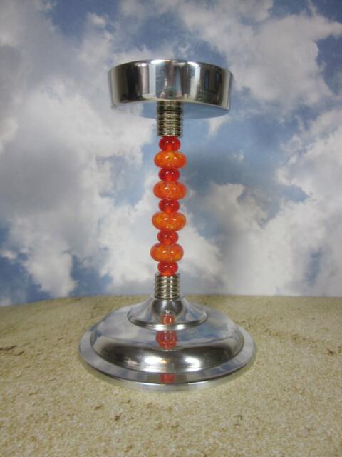 Orange Beaded Candle Holder Artisan Lampwork Glass, Silver Finish - image 1