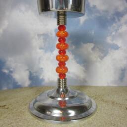Orange Beaded Candle Holder Artisan Lampwork Glass, Silver Finish - thumbnail 3
