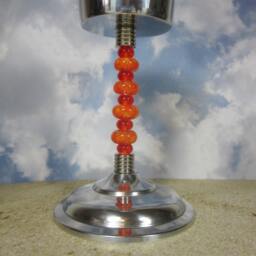 Orange Beaded Candle Holder Artisan Lampwork Glass, Silver Finish - thumbnail 4