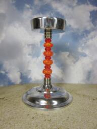 Orange Beaded Candle Holder Artisan Lampwork Glass, Silver Finish