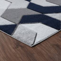 New Small Large Navy Blue Silver Grey Puzzle Design Area Rugs Mats - thumbnail 2