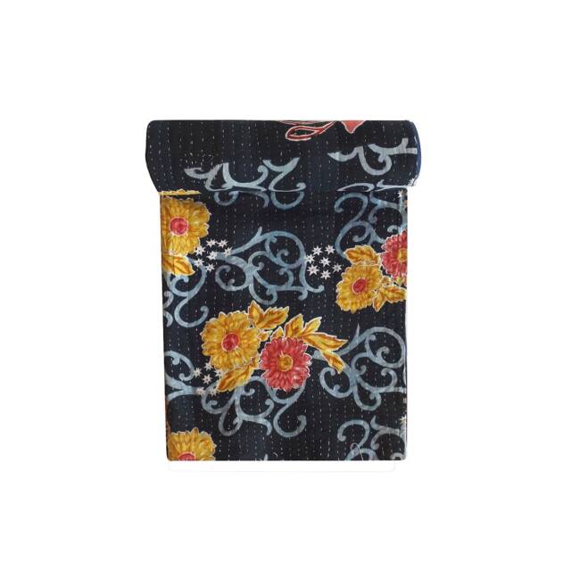 Vintage Sari Cotton Kantha Quilt Handmade Indian Reversible Blanket - 80x56 Inches - image 1