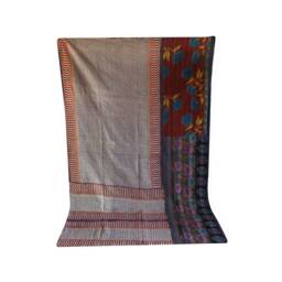 Vintage Sari Cotton Kantha Quilt Handmade Indian Reversible Blanket - 80x56 Inches - thumbnail 4