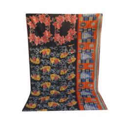 Vintage Sari Cotton Kantha Quilt Handmade Indian Reversible Blanket - 80x56 Inches - thumbnail 3