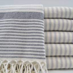 "Gray & Black Striped Towel, Terry Peshtemal, Beach Towel, Turkish Towels, 40""x65" - thumbnail 3