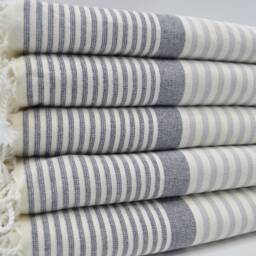"Gray & Black Striped Towel, Terry Peshtemal, Beach Towel, Turkish Towels, 40""x65" - thumbnail 2
