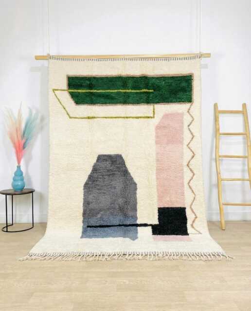 Modern Abstract Landscape Rug, Bold Moroccan Wool Custom Geometric Berber Carpet, Large Area Shag Minimalist Home Decor - image 1