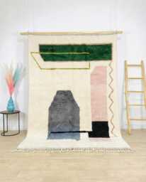 Modern Abstract Landscape Rug, Bold Moroccan Wool Custom Geometric Berber Carpet, Large Area Shag Minimalist Home Decor - thumbnail 1