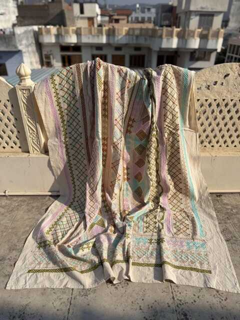 Traditional Cotton Suzani Quilt, Fully Hand-Embroidered By Skilled Artisans, Decorative Floral Bedspread - image 1