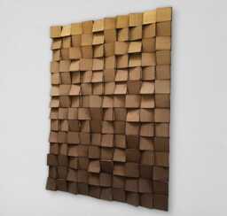 Wood Wall Art - Handmade Sound Diffuser Brown Gold Decor - thumbnail 1