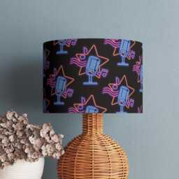 Neon Music Microphone Podcast Print Lampshade Drum Lamp Shade 25cm 30cm 35cm 40cm 45cm Handmade Velvet Home Decor Retro - thumbnail 3