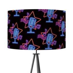 Neon Music Microphone Podcast Print Lampshade Drum Lamp Shade 25cm 30cm 35cm 40cm 45cm Handmade Velvet Home Decor Retro