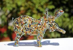 Beaded Hippo Sculpture, Colourful African Art Animal Figurine