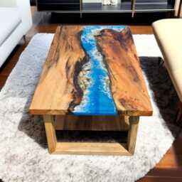 Coffee Table, Seaside Epoxy Resin Artwork Made Of Solid Linden Wood, For Display - thumbnail 2