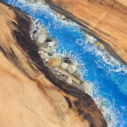 Coffee Table, Seaside Epoxy Resin Artwork Made Of Solid Linden Wood, For Display - thumbnail 3