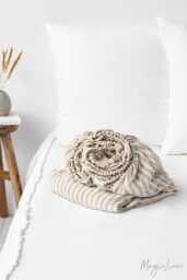 Natural Striped Linen Fitted Sheet - Oatmeal & Off-White Bedding Queen King Deep Pocket Soft Stonewashed Oeko Bed - thumbnail 1