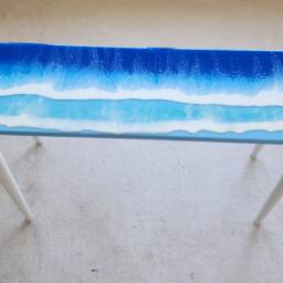 Epoxy Resin Ocean Wave Console Table, Handmade Beach Art Furniture - thumbnail 4