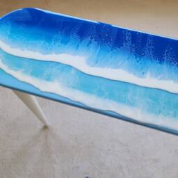 Epoxy Resin Ocean Wave Console Table, Handmade Beach Art Furniture - thumbnail 3