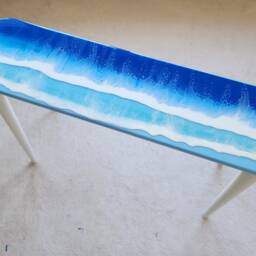 Epoxy Resin Ocean Wave Console Table, Handmade Beach Art Furniture - thumbnail 2