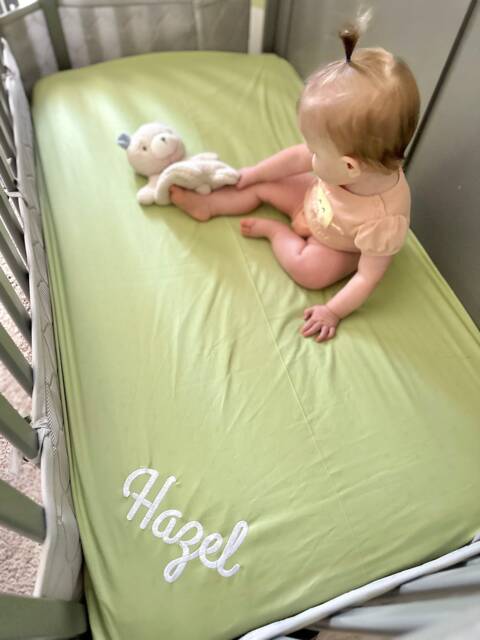 Personalized Crib Sheet Embroidered Cotton Fitted Sheet - image 1