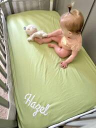 Personalized Crib Sheet Embroidered Cotton Fitted Sheet - thumbnail 1