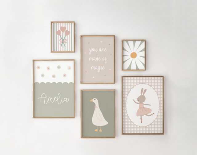 Girls Room Prints, Set Of 6, Gallery Wall Art, Neutral Bedroom, Nursery Decor, Sage Green - image 1