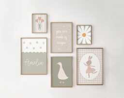 Girls Room Prints, Set Of 6, Gallery Wall Art, Neutral Bedroom, Nursery Decor, Sage Green - thumbnail 1